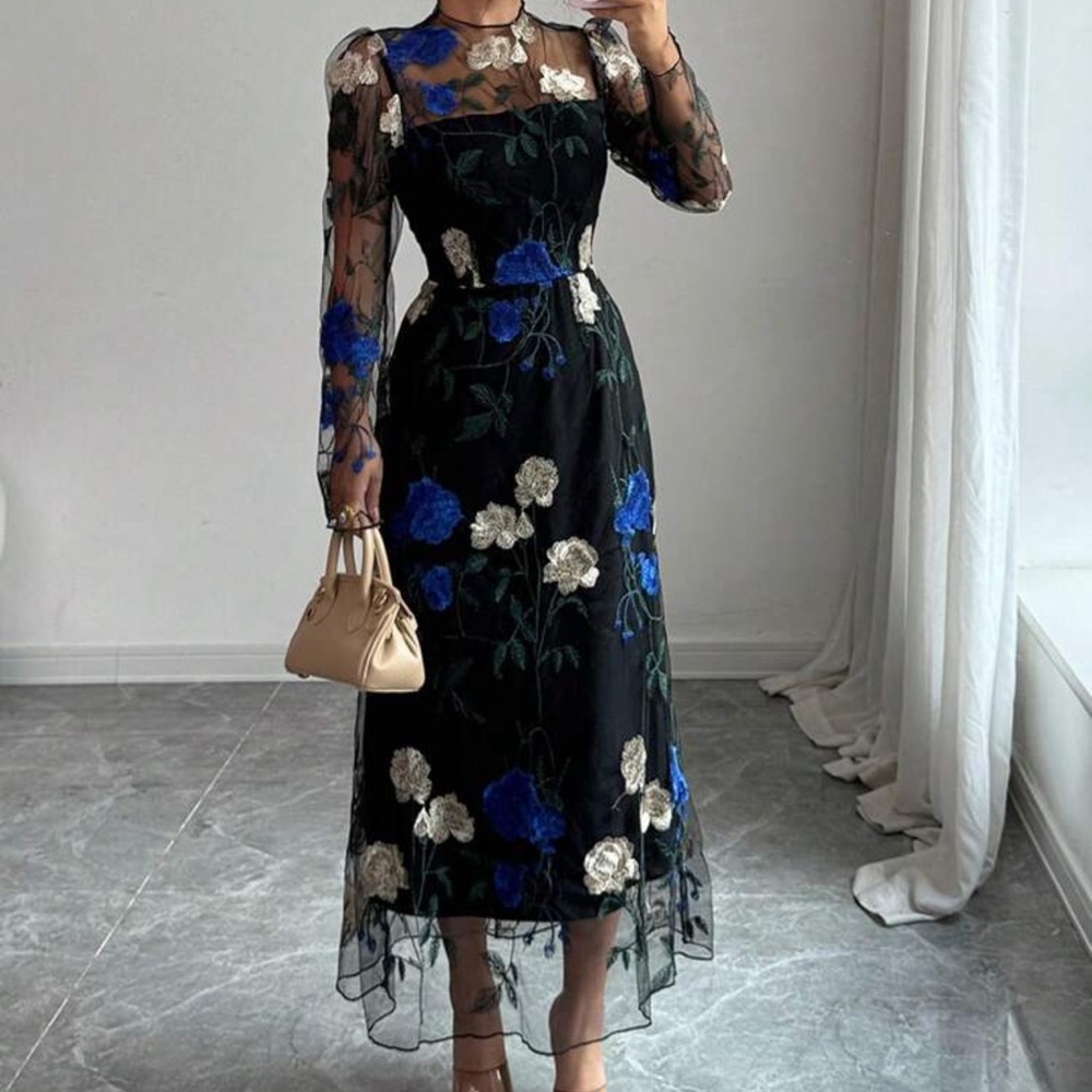 Elegant Floral Black Dress